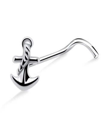 Roped Anchor Shaped Silver Curved Nose Stud NSKB-1035